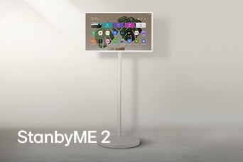 LG StanbyME 2 TV on a stand.