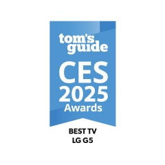 Tom's Guide 2025 CES Awards badge. Best TV, LG OLED G5.
