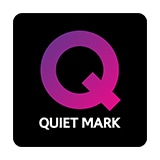 quiet mark logo on a black background