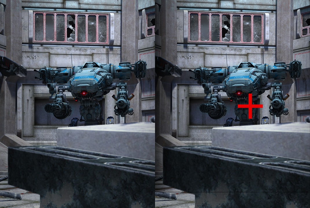 Comparison of Crosshair - The left image is the Crosshair 'off,' and the Right image is the Crosshair 'on'