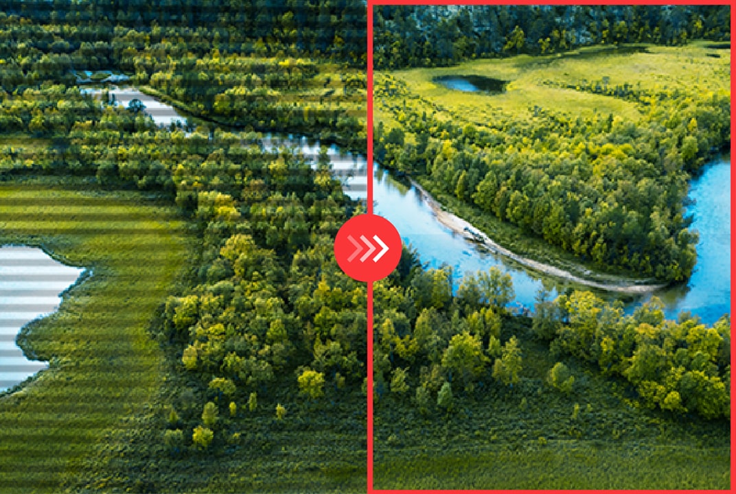 Comparison image of the right side with flicker safe applied and the left side without flicker safe applied.