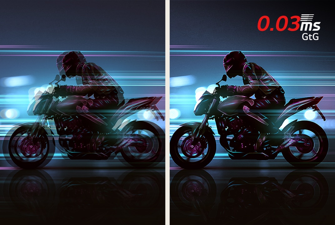 Racing game scene of extremely fast 0.03ms (GtG) response time.