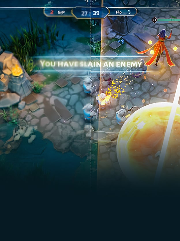 Game screen split showing a comparison between 70 PPI and 125 PPI, with the right side appearing sharper. On the right, circular close-ups illustrate the difference between RWBG and RGWB subpixel structures.