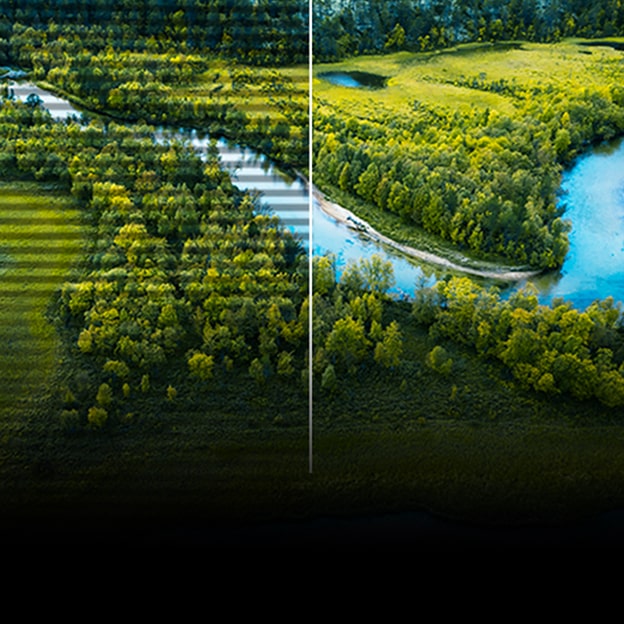 Comparison image of the right side with flicker safe applied and the left side without flicker safe applied.