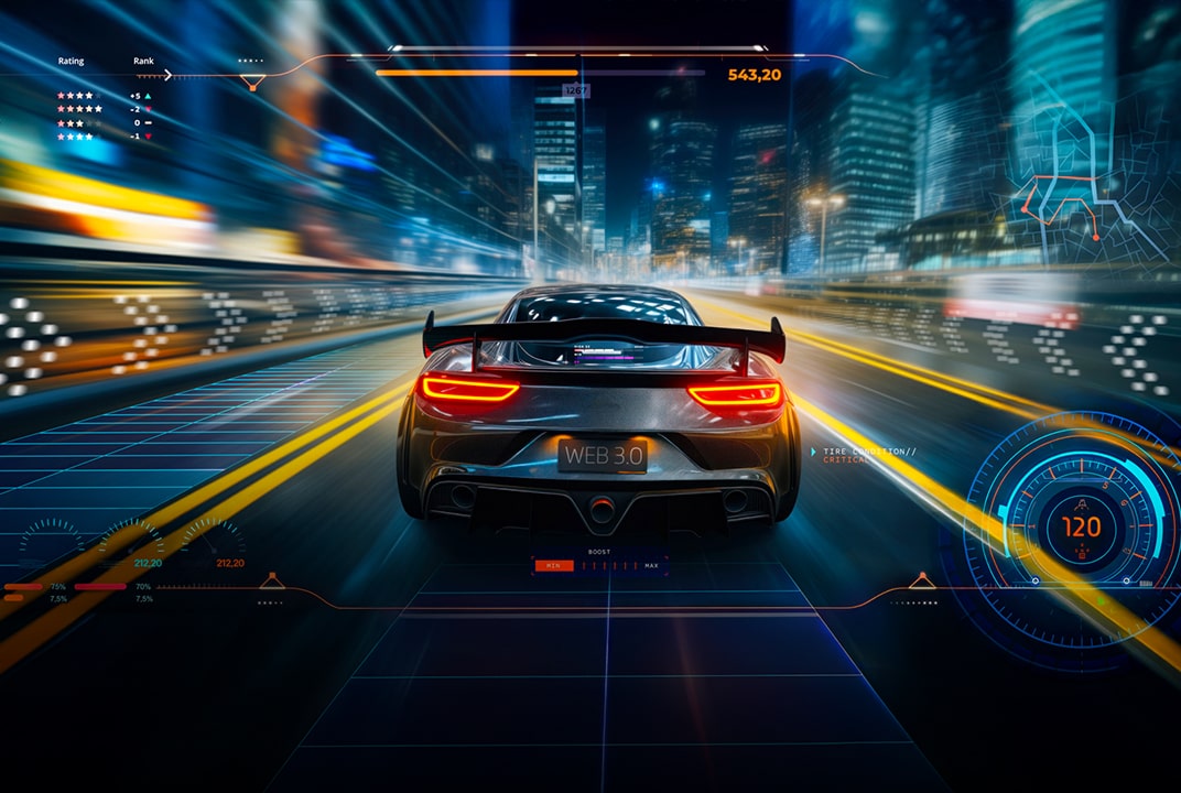 Car racing game that looks vivid, completely in focus without any distracting motion blur. Nvidia G-Sync logo and 165Hz logo is visible. Other gaming certifications are also seen on the bottom showcasing the LG TV's great gaming performance.