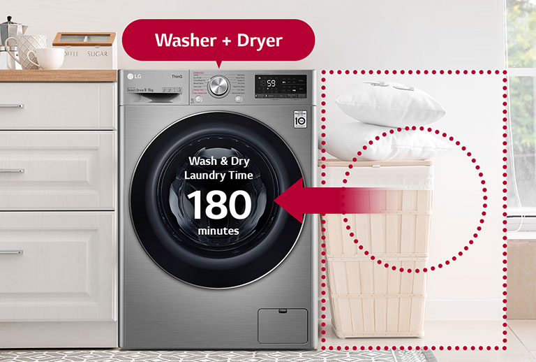 This is an image of an all-in-one product that saves space in the house and washing time.