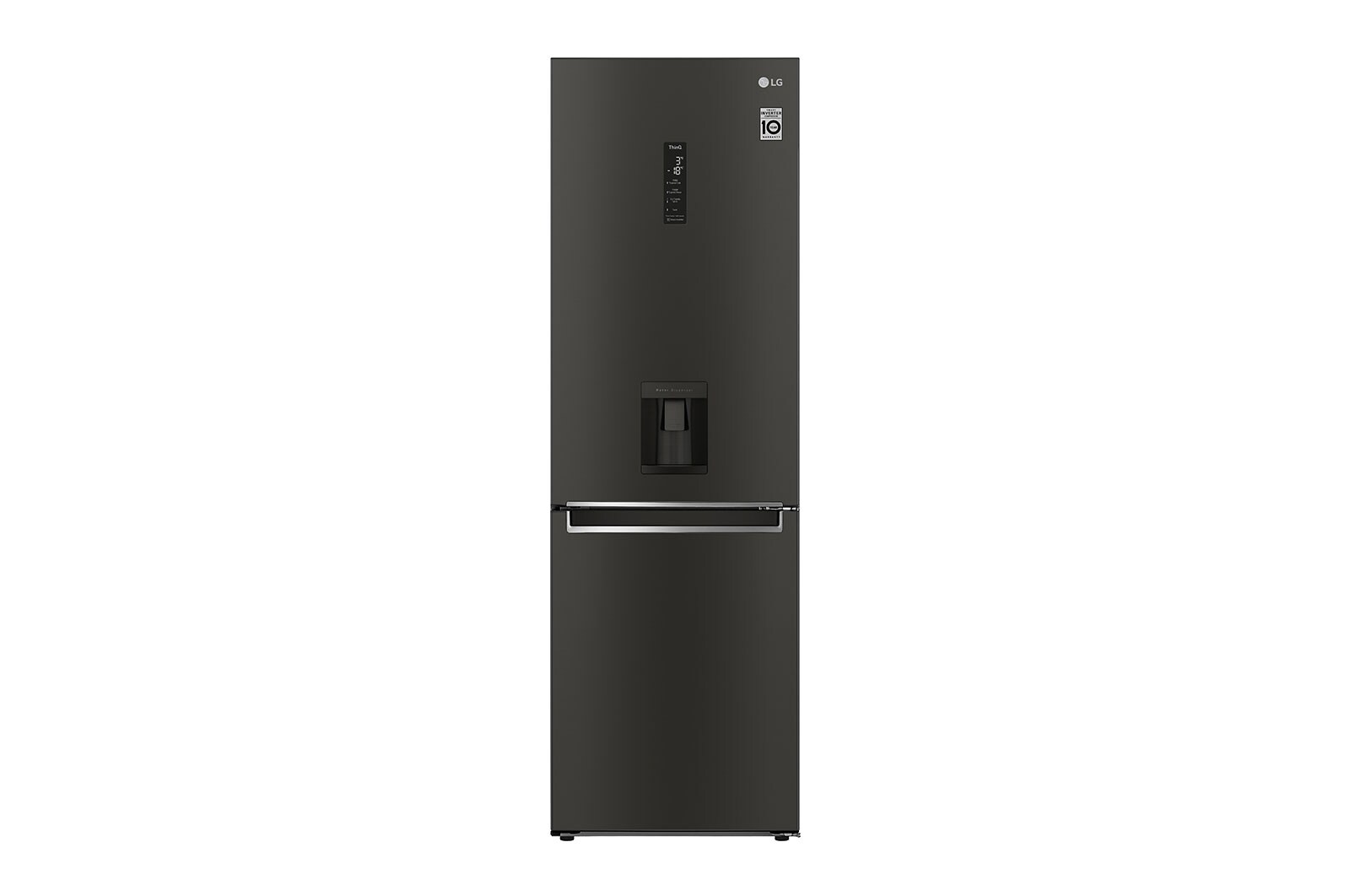Front view of 340L Tall Fridge Freezer Black Steel Water Dispenser (GBF61BLHEN)