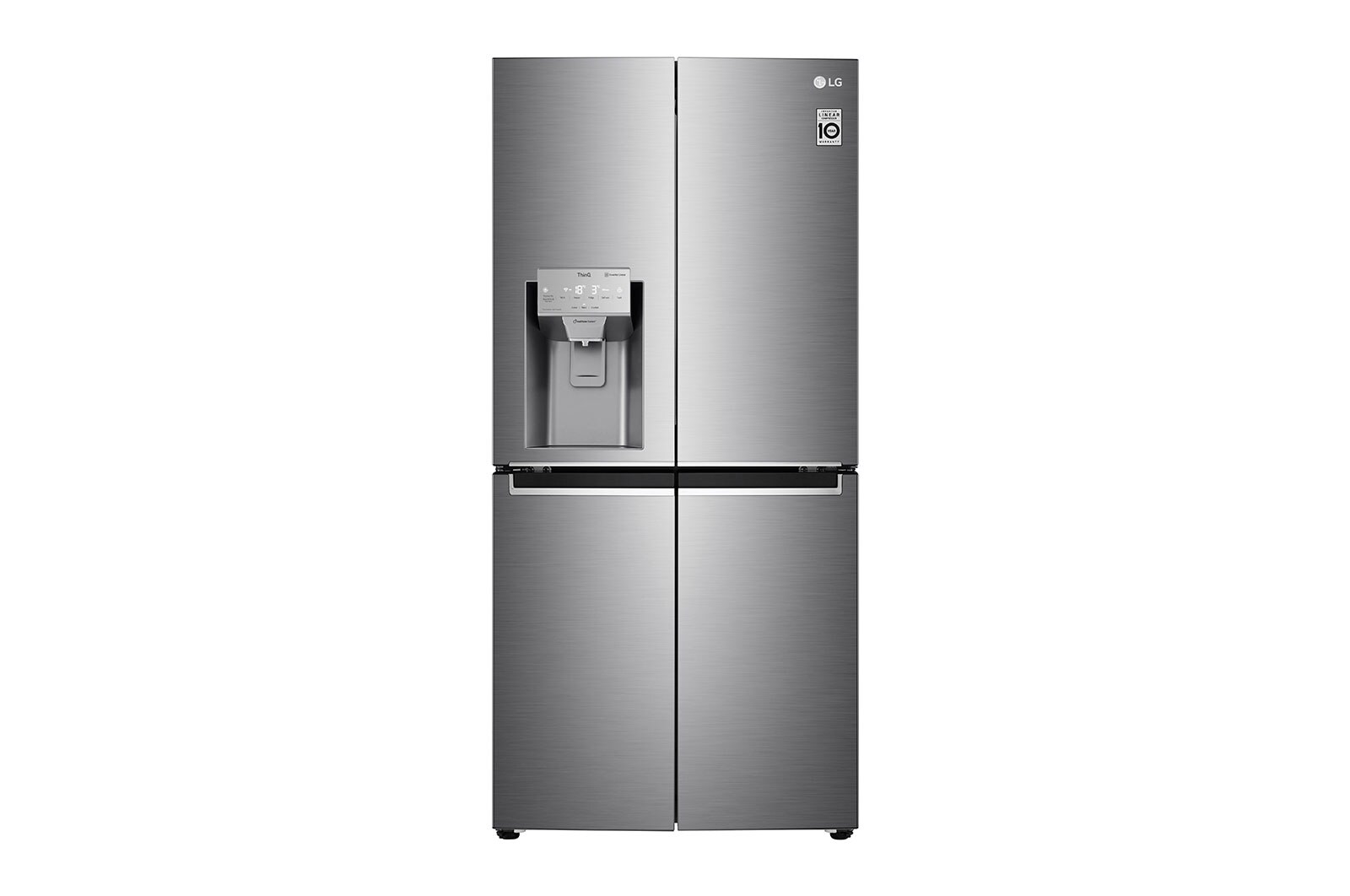 Front view of 506L Multi Door Fridge Freezer Shiny Steel Water & Ice Dispenser(GML844PZ6F)
