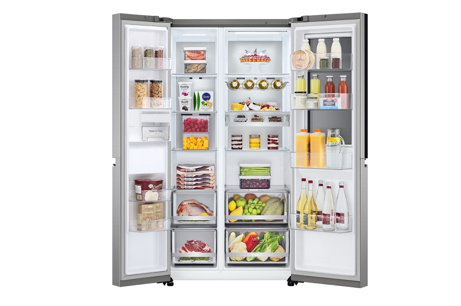 LG 655L InstaView™ American Style Fridge Freezer Shiny Steel Total No Frost, GSQV90PZAE