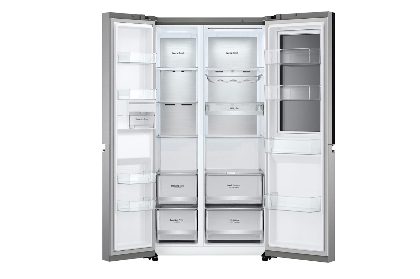 LG 655L InstaView™ American Style Fridge Freezer Shiny Steel Total No Frost, GSQV90PZAE