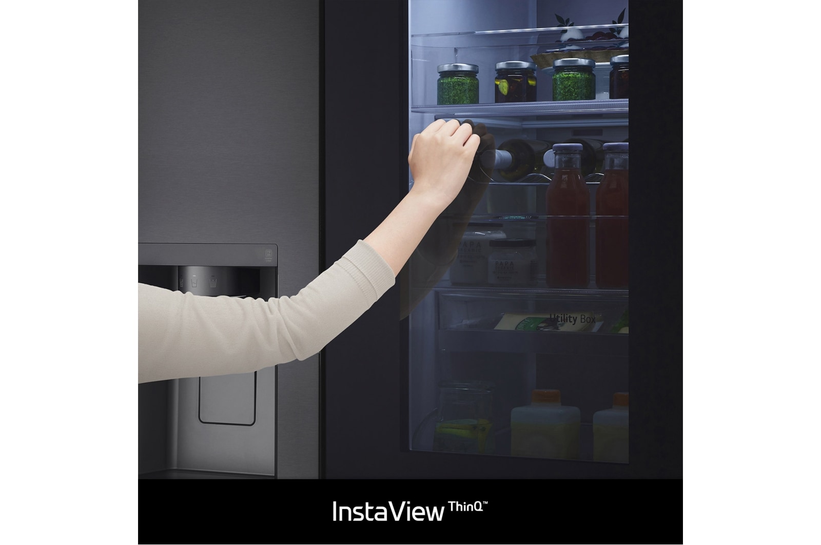 LG 635L InstaView™ American Style Fridge Freezer Matte Black Total No Frost, GSXV91MCAE