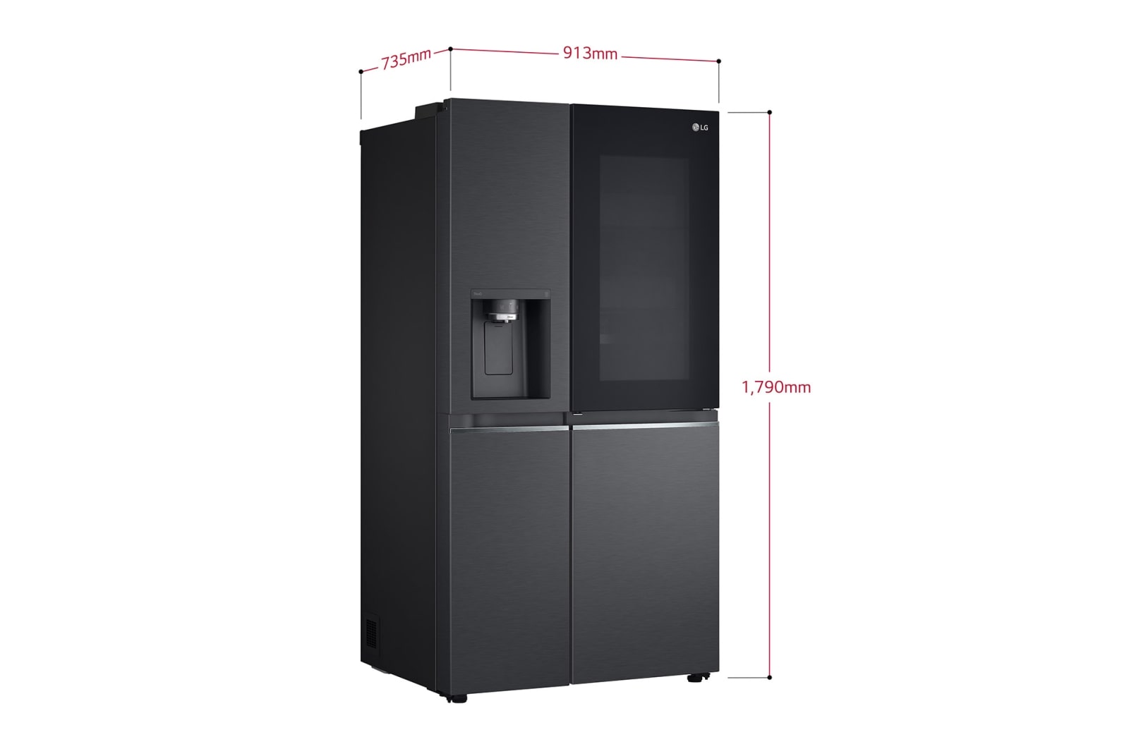 LG 635L InstaView™ American Style Fridge Freezer Matte Black Total No Frost, GSXV91MCAE