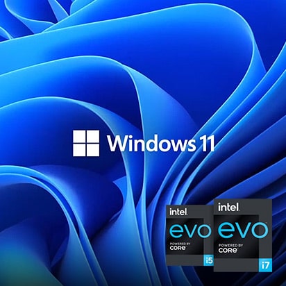 It shows Intel® Evo & Window 11 logos.