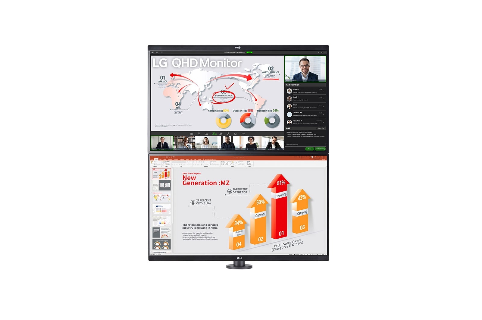 LG 27" LG QHD Ergo Dual Monitor, IPS Display, Black, 27QP88DP-BS