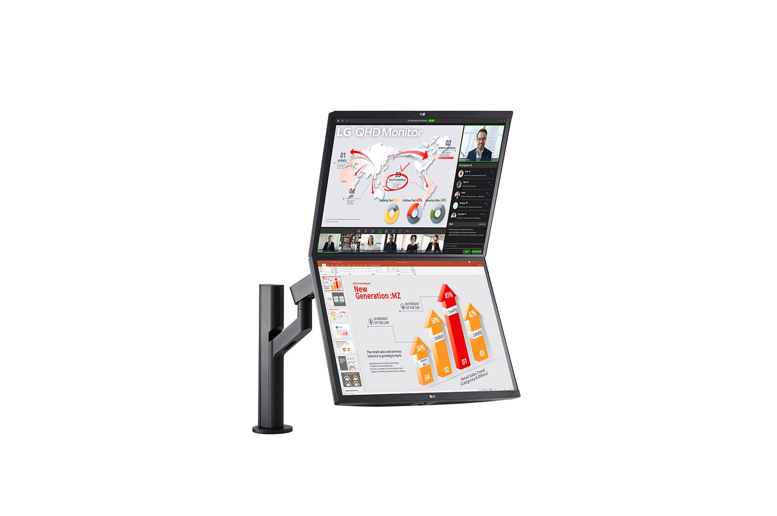 LG 27" LG QHD Ergo Dual Monitor, IPS Display, Black, 27QP88DP-BS