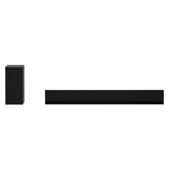 A front-facing view of soundbar with sub woofer.