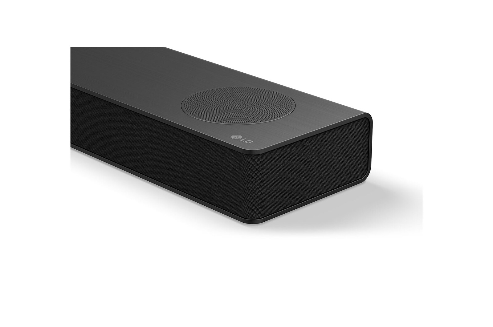 Top angled view of LG Soundbar S80TR's side corner