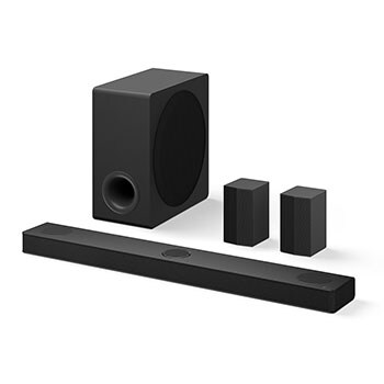 Angled view of LG Soundbar S80TR and subwoofer