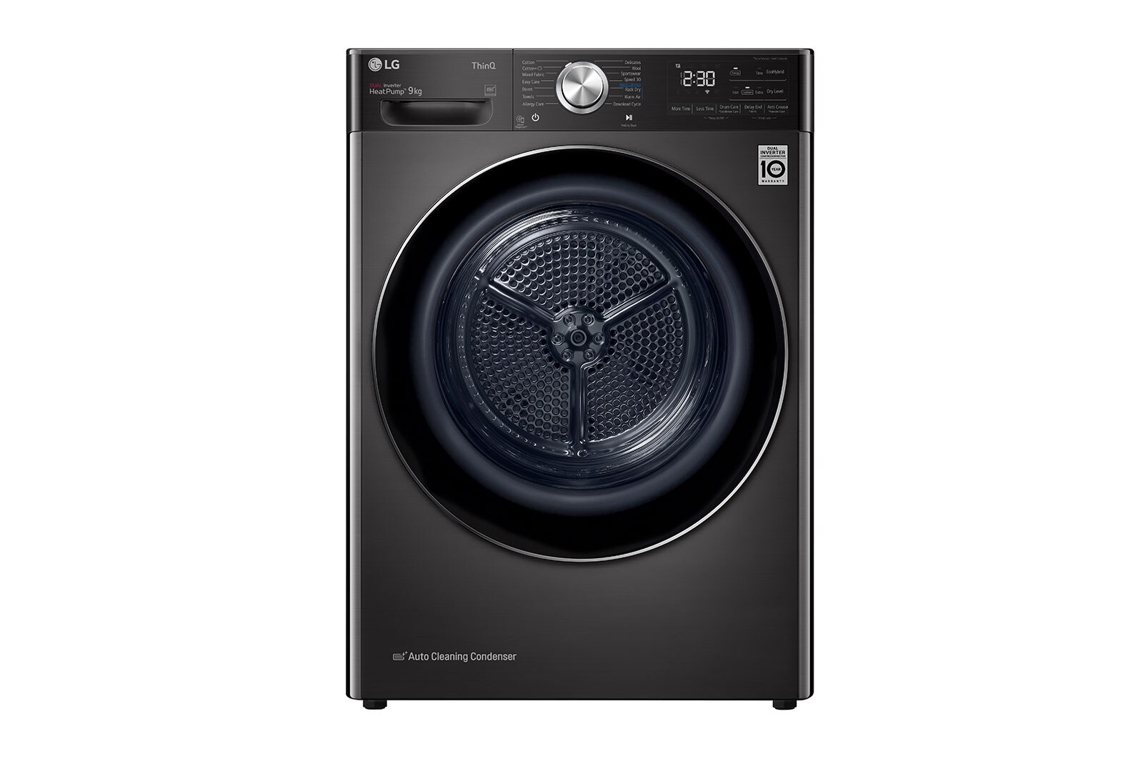 Front view of 9kg DUAL Inverter HeatPump Dryer Black Steel A+++(FDV1109B)
