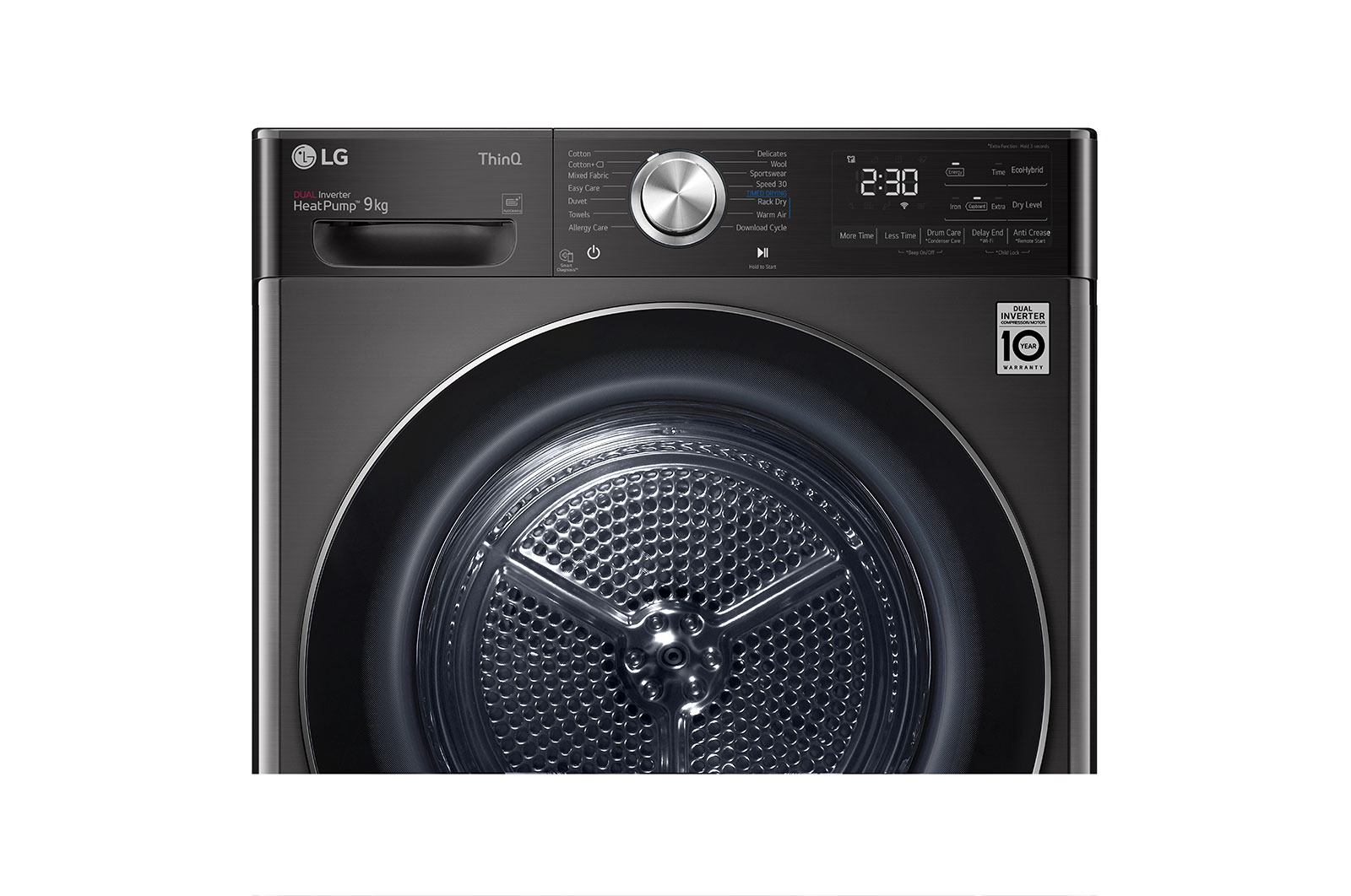LG 9kg DUAL Inverter HeatPump Dryer Black Steel A+++, FDV1109B