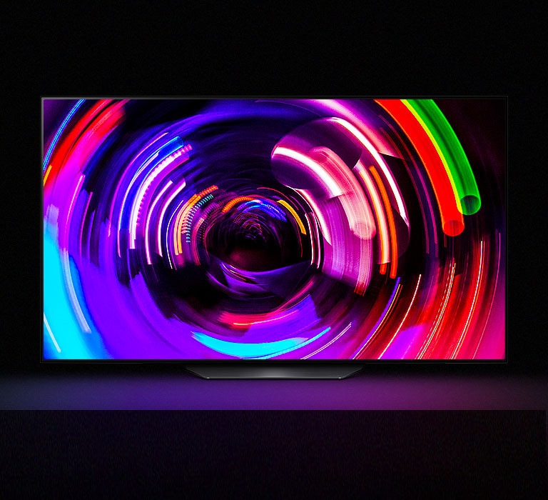 An abstract display of colour surge of circle is shown on LG OLED.