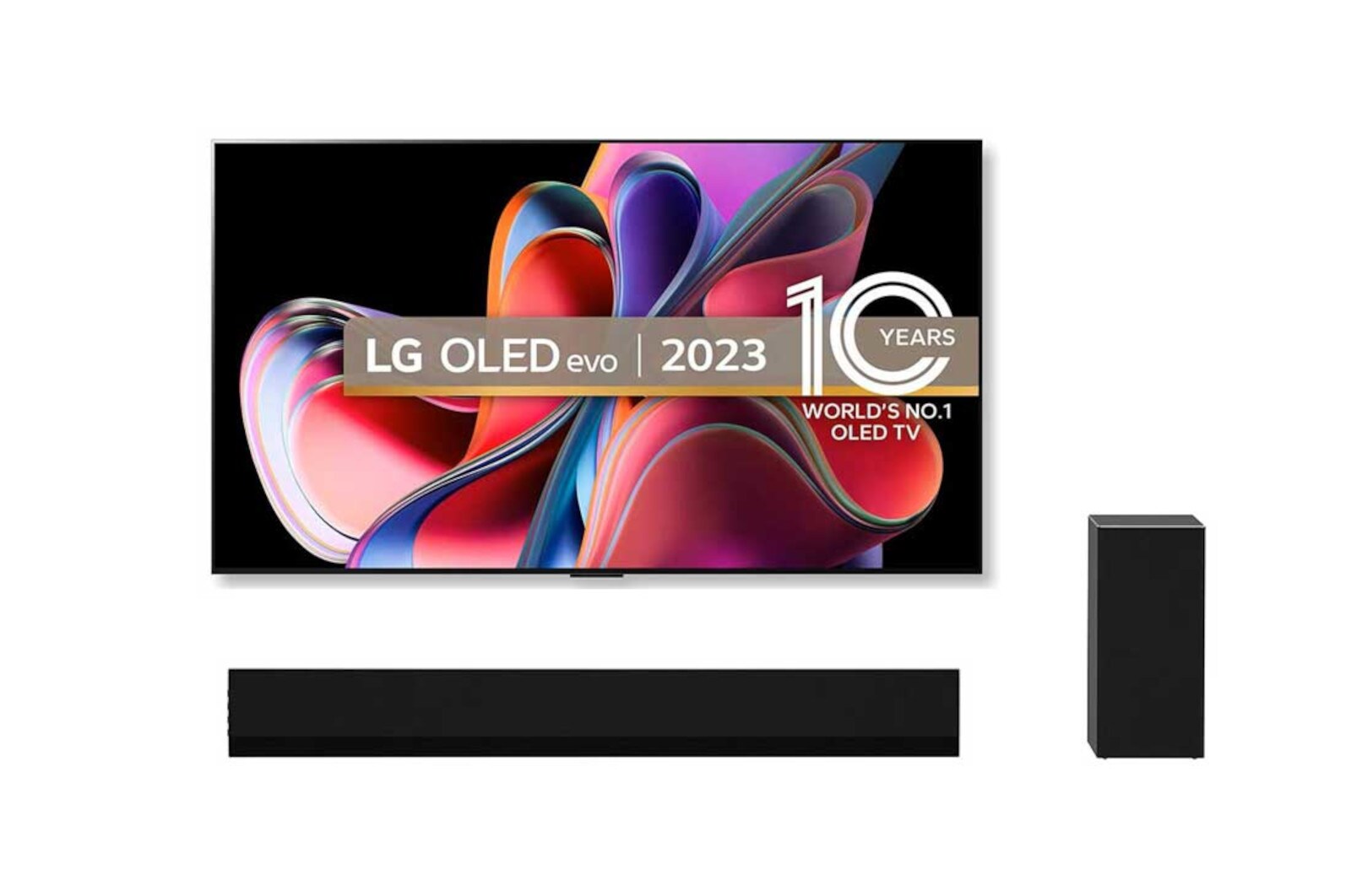 Front view of LG G3 OLED 55&#34; TV &amp; G1 Soundbar OLED55G36LA.G1