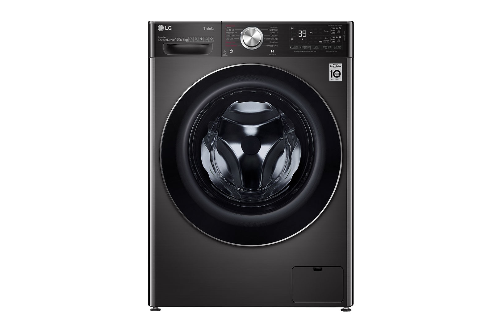 Front view of 10.5/7kg Washer Dryer Black Steel LG Turbowash360™(FWV1117BTSA)