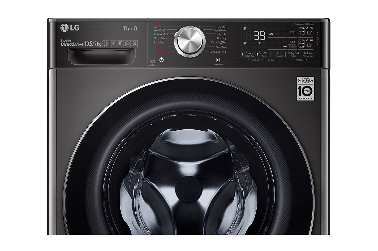 LG 10.5/7kg Washer Dryer Black Steel LG Turbowash360™, FWV1117BTSA
