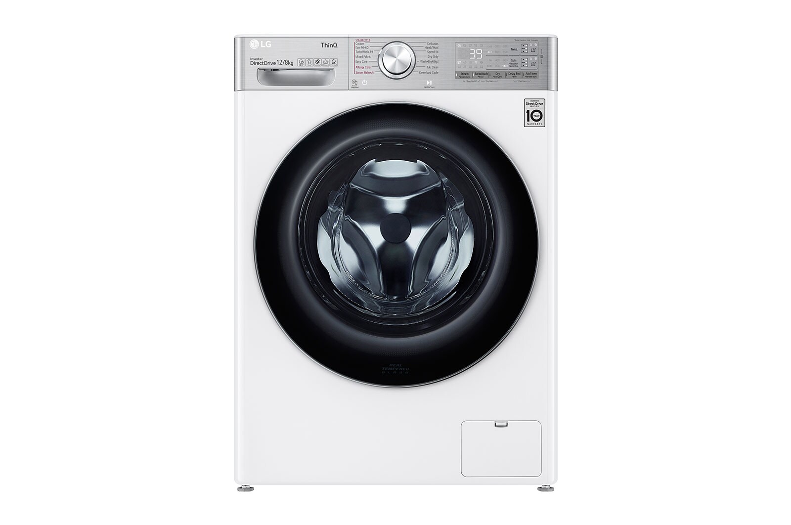Front view of 12/8kg Washer Dryer White LG Turbowash360™(FWV1128WTSA)