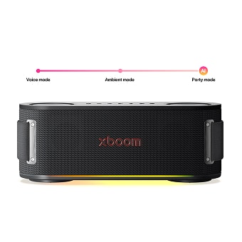 LG XBOOM speaker with AI Lighting that adapts to voice, ambient, and party modes