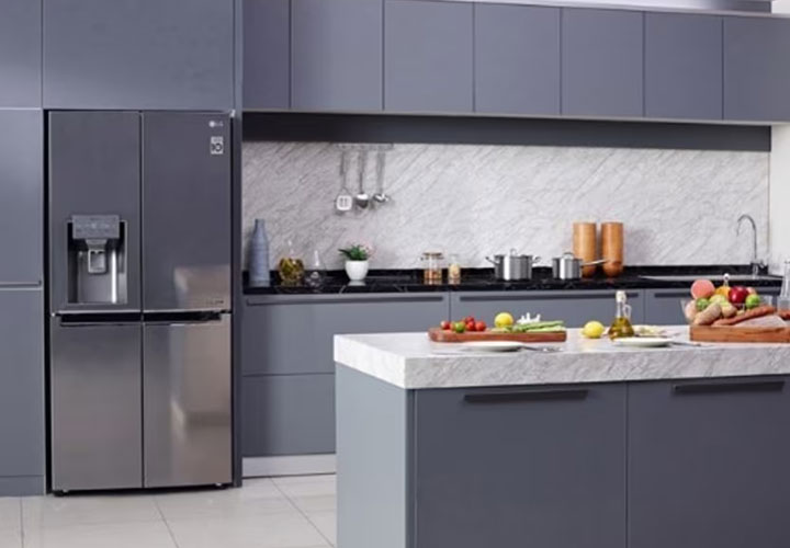 LG water and ice dispenser fridge freezer installed in the kitchen 