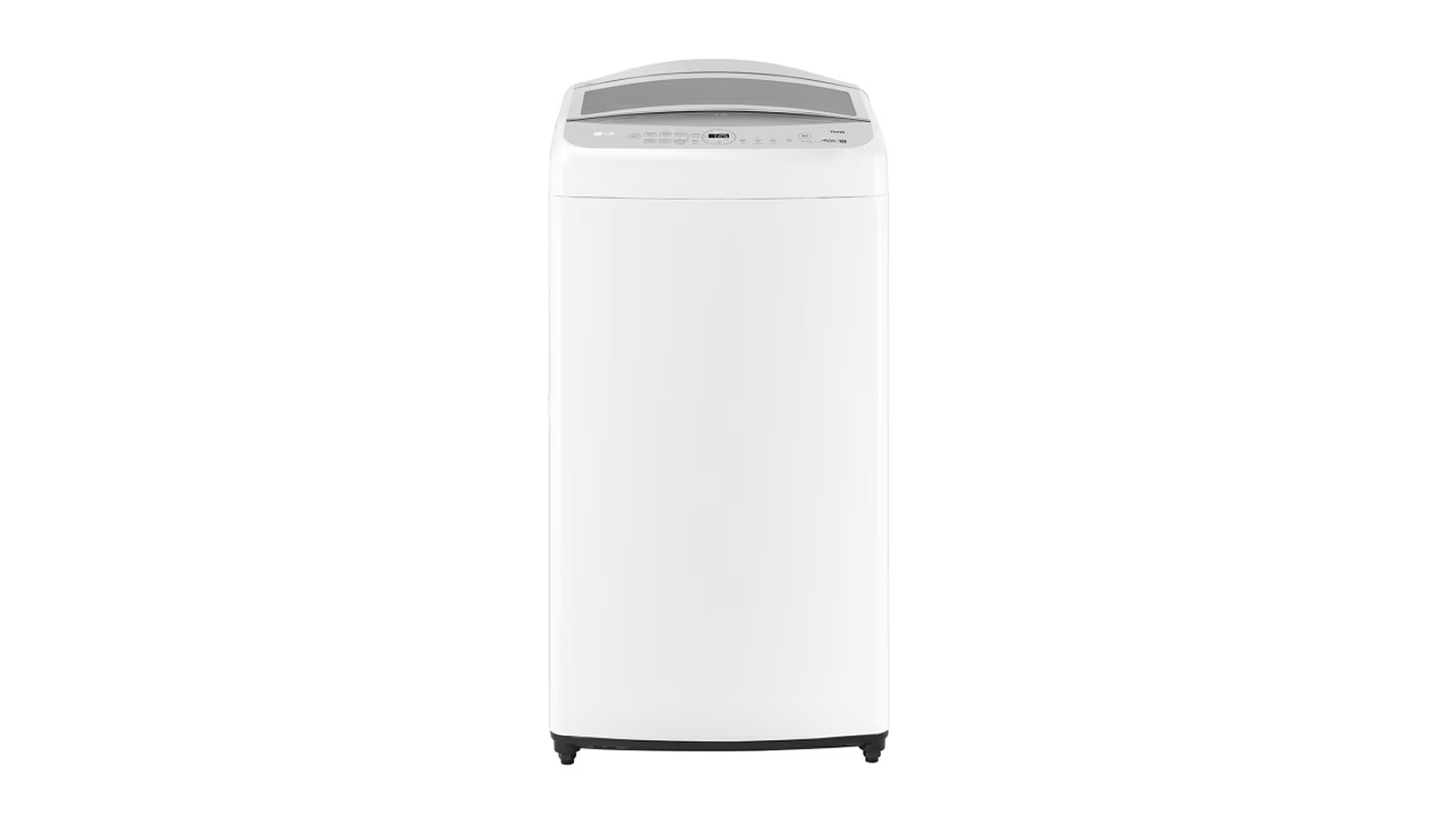 *Image of frontal view of top loading white lg washing machine.