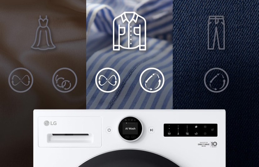 Image of white lg washing machine panel and three cleaning cycles.
