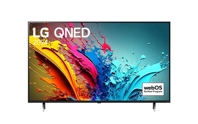 LG QNED AI 2024 TV with vibrant splash of colours and webOS Re:New Program label