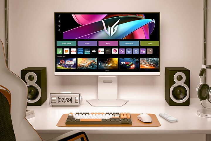 Front view of a monitor with webOS screen on inscreen.	