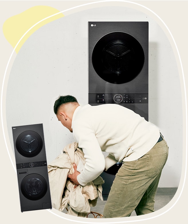 Image of son doing the laundry to help his mum	