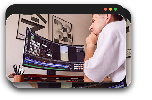 User is looking at the monitor on his desk