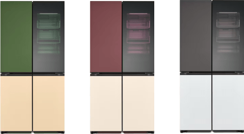The LG MoodUP Refrigerator’s top and bottom panels display various color themes.