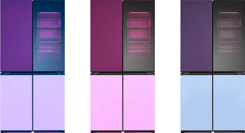 The LG MoodUP Refrigerator’s top and bottom panels display various color themes with mood.