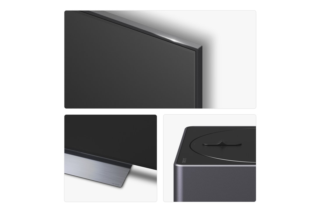 Front view and side view of LG QNED evo AI QNED9M 4K Smart TV showing its length, width, height, and depth dimensions.