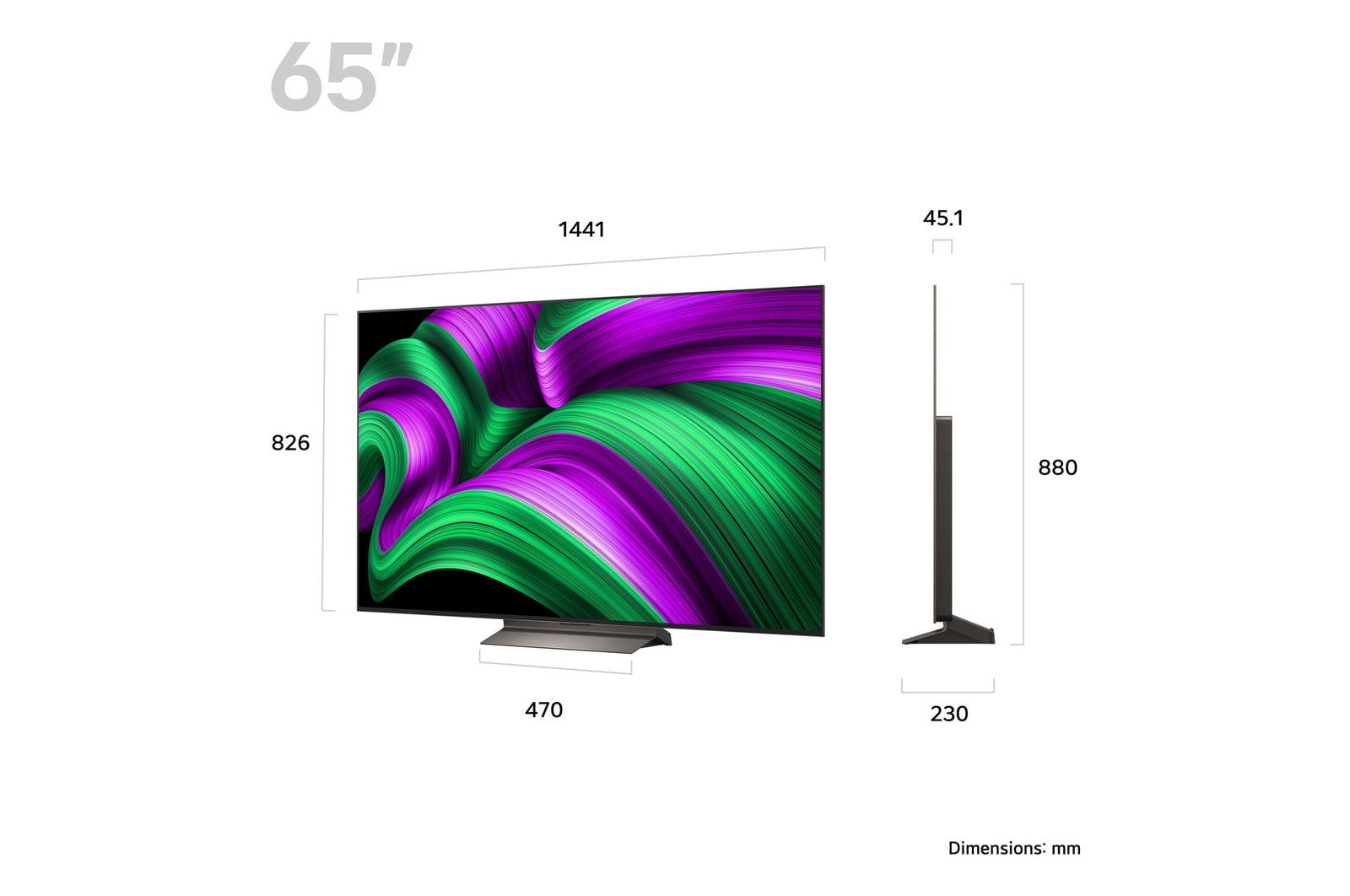 Slightly angled view of LG OLED evo AI C5E 4K Smart TV.