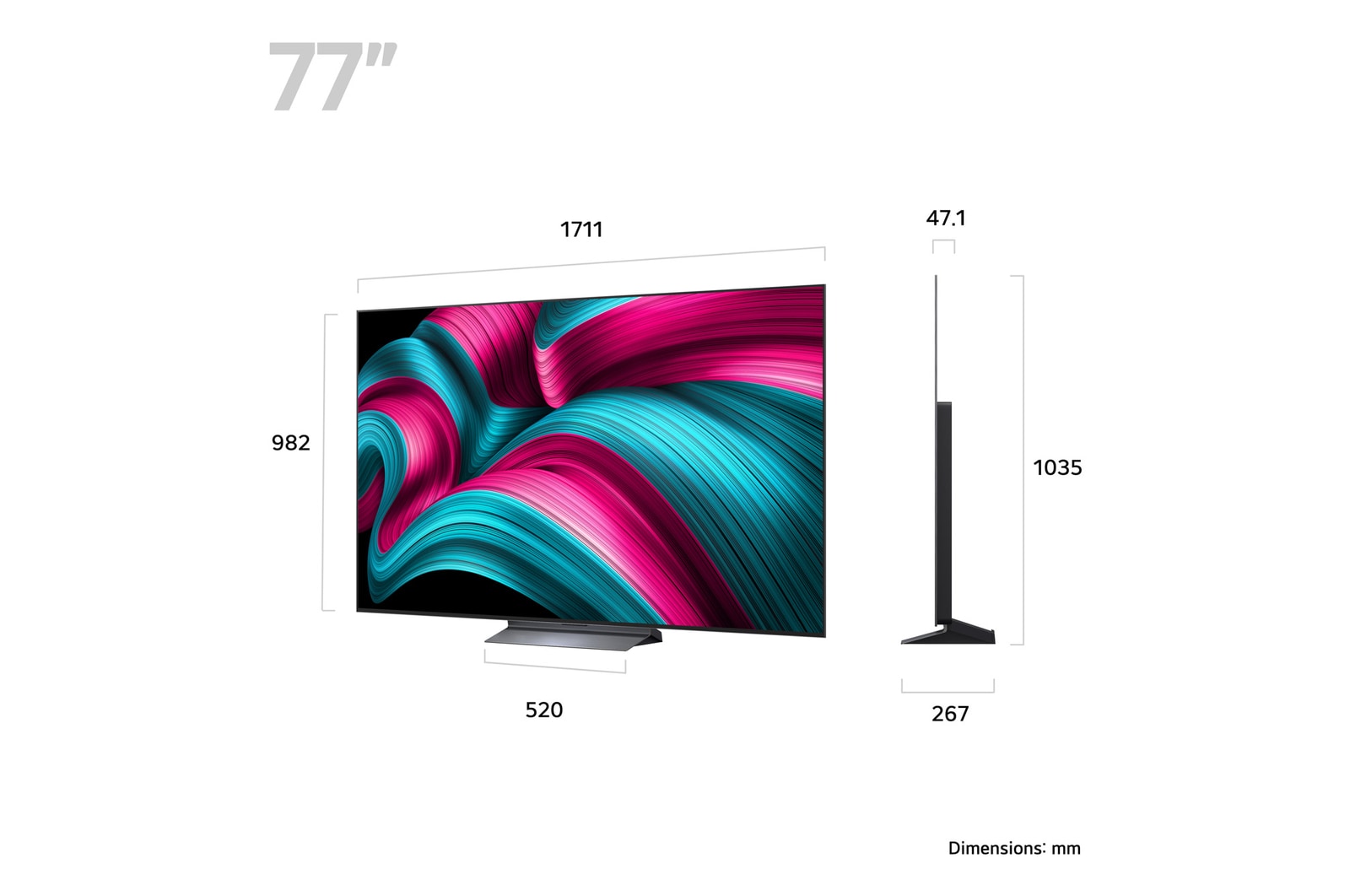 Slightly angled view of LG OLED evo AI C5 4K Smart TV.