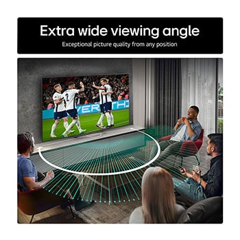 Living room space with a wall-mounted LG OLED TV. On the TV is a mountain range against a dark evening sky filled with stars. This scene is split in half. One side shows a duller, grayer version of the landscape labeled, Non Perfect Black display. On the other side is a more pleasing picture with a larger dynamic range of blacks and whites. This is labeled, Perfect Black display. Logo certification is also visible, Perfect Black Technology delivers black levels less than or equal to 0.24 nit up to 500 lux. 