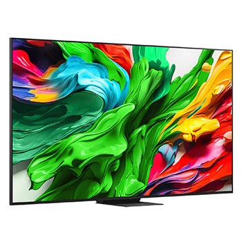 Slightly-angled right-facing side view of LG QNED evo TV