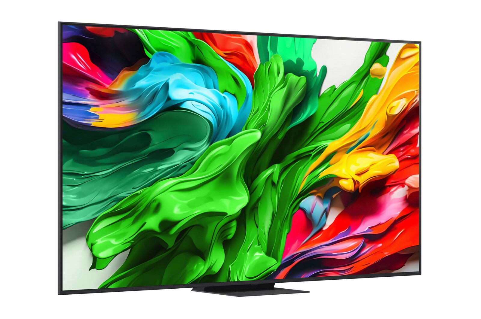 Slightly-angled right-facing side view of LG QNED evo TV