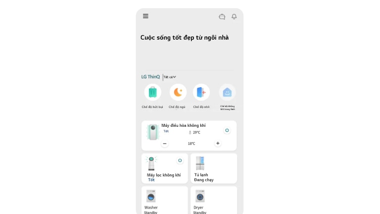 Hình ảnh hiển thị màn hình ứng dụng LG ThinQ