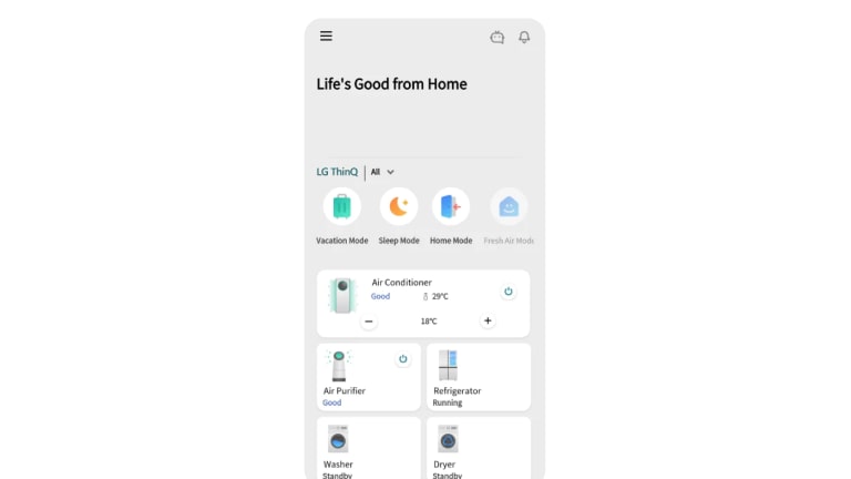 Hình ảnh hiển thị màn hình ứng dụng LG ThinQ