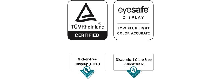 Logo Màn hình TUV Rheinland Eyesafe, logo Màn hình không bị rung hình, logo Không bị lóa mắt gây khó chịu