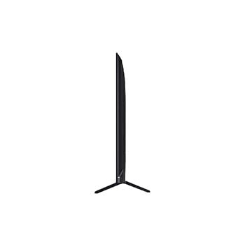 Front view and side view of LG QNED evo AI QNED92 4K Smart TV showing its length, width, height, and depth dimensions.