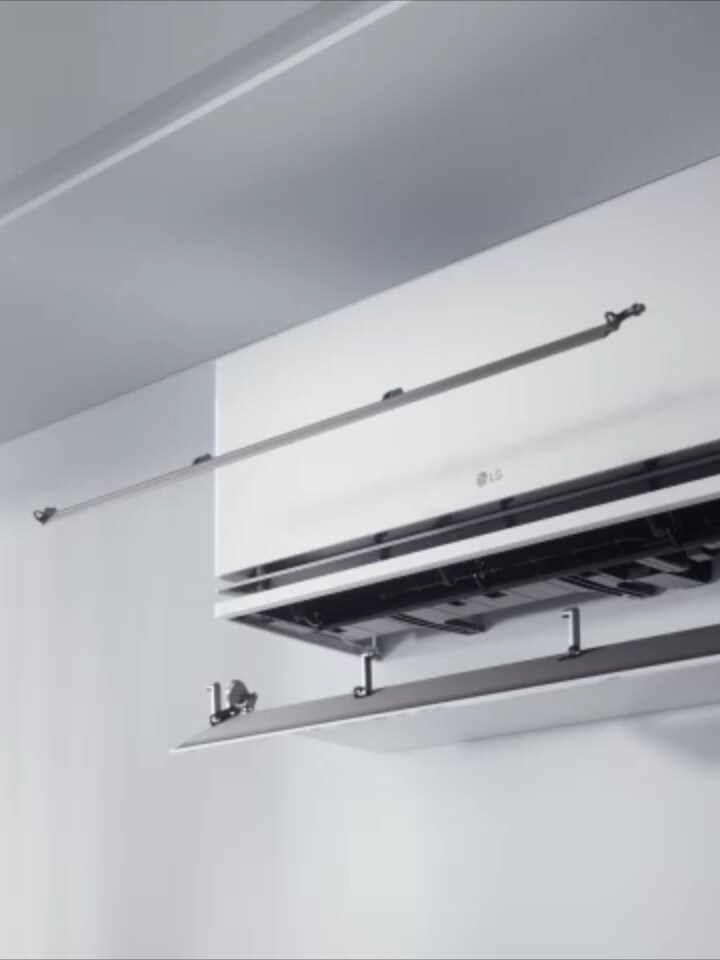 Máy điều hòa LG với công nghệ cánh quạt kép hướng luồng khí để tăng hiệu quả làm mát và sưởi ấm.